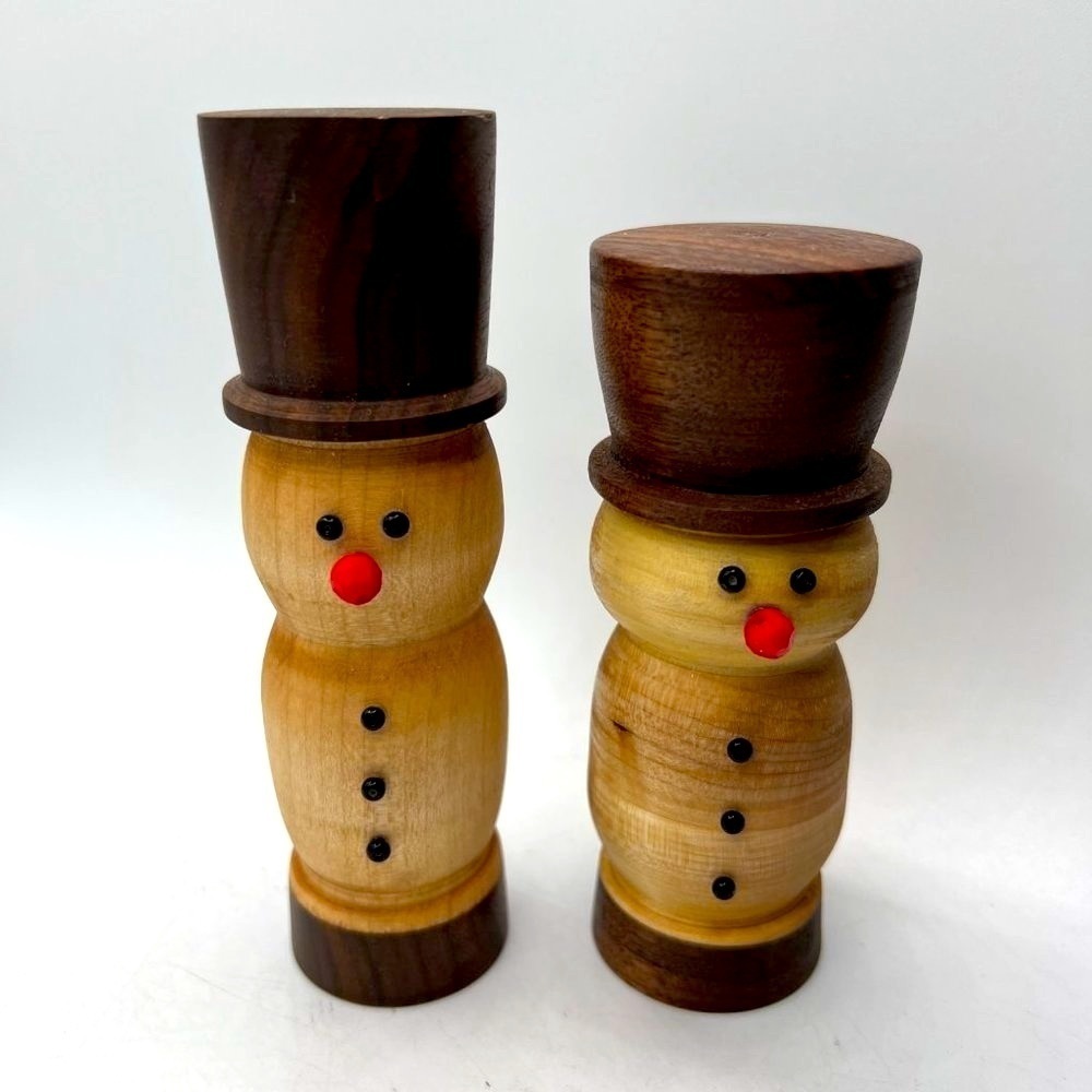 Handcrafted Lathe turned Solid Wooden Snowmen (Set of 2)